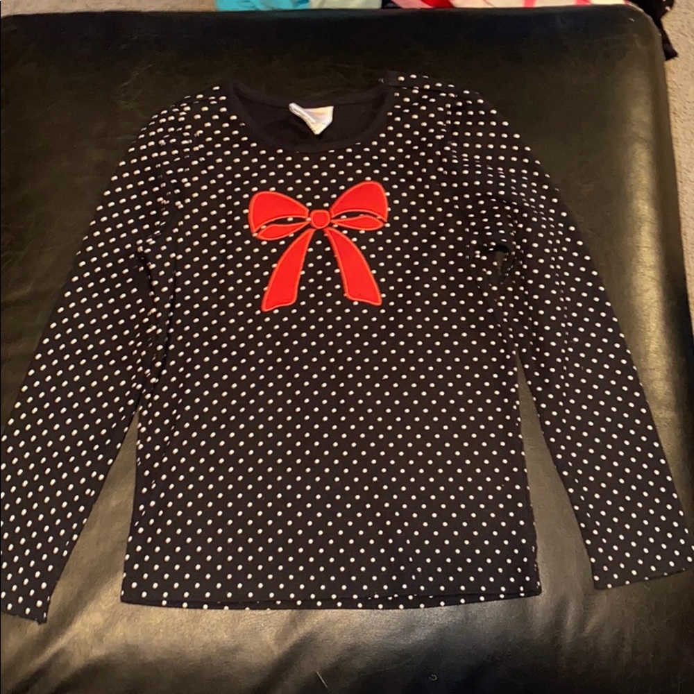 Kids black and white polkadot with red bow